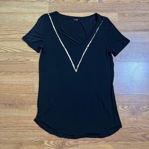 Kit and Ace Women's Black Loose Fit Short Sleeve Tee with Gold V Accent
